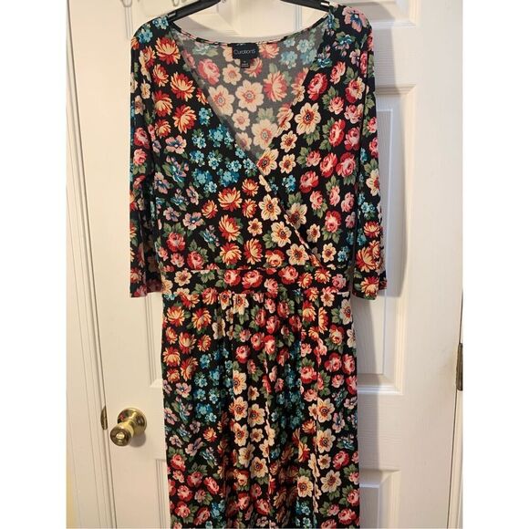 CURATIONS MAXI DRESS BOHO WRAP FRONT V NECK 3/4 SLEEVES BANDED WAIST SZ MED - Picture 14 of 14